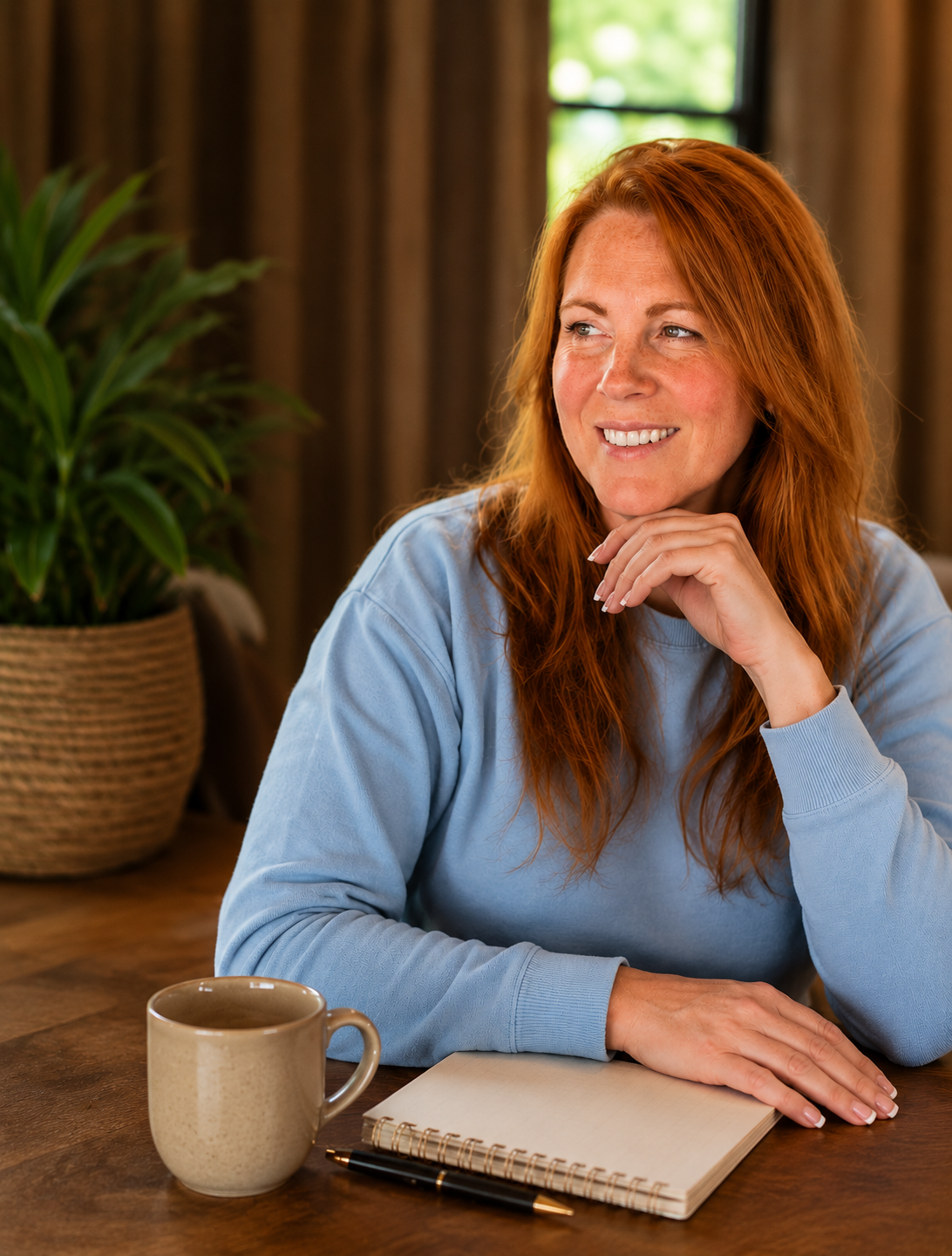Margot de Kort aan tafel in haar praktijk, klaar voor een verdiepend gesprek