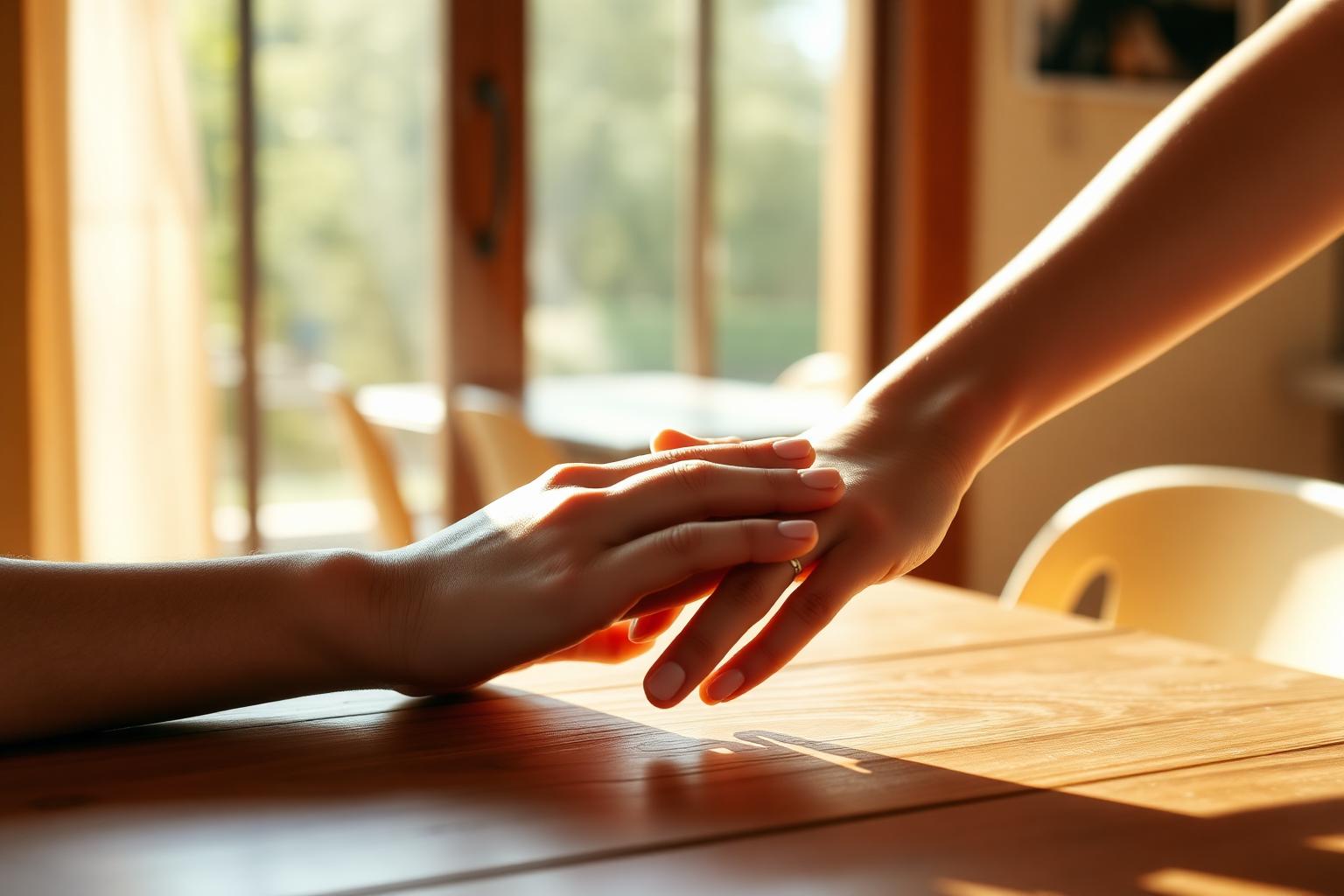 Twee handen die elkaar liefdevol vasthouden tijdens een relatiecoaching sessie in Breda
